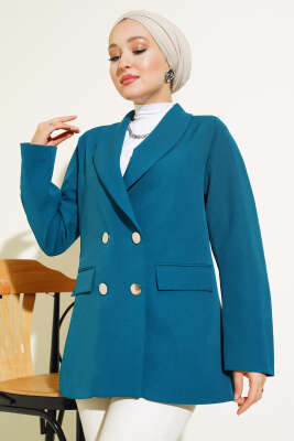 Pazarium - Dört Düğmeli Dabıl Ceket Petrol