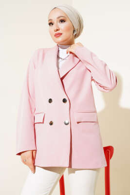 Pazarium - Dört Düğmeli Dabıl Ceket Pembe