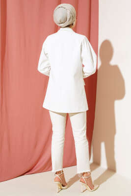 Dört Düğmeli Dabıl Ceket Beyaz - Thumbnail