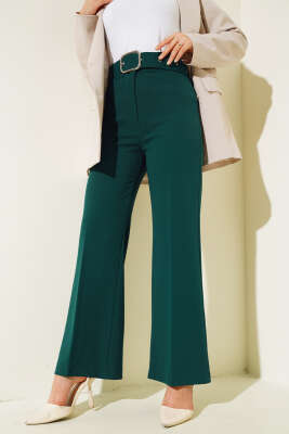 Bol Paça Kemerli Salaş Pantolon Zümrüt - Thumbnail