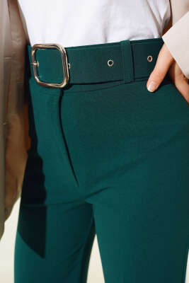 Bol Paça Kemerli Salaş Pantolon Zümrüt - Thumbnail