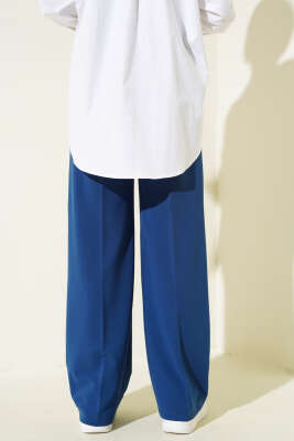 Tek Düğmeli Çift Pileli Pantolon İndigo - Thumbnail