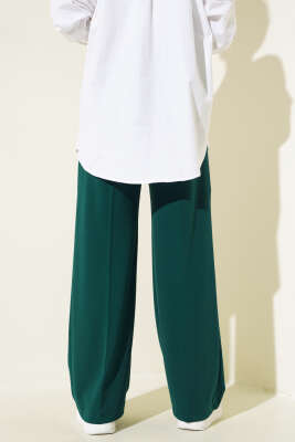 Tek Düğmeli Çift Pileli Pantolon Zümrüt - Thumbnail