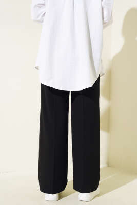 Tek Düğmeli Çift Pileli Pantolon Siyah - Thumbnail