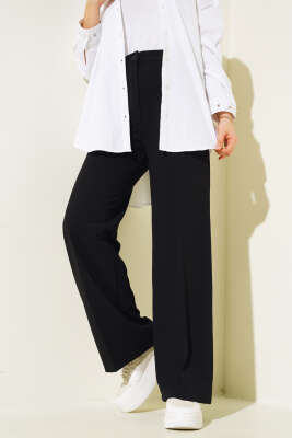 Tek Düğmeli Çift Pileli Pantolon Siyah - Thumbnail