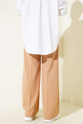 Tek Düğmeli Çift Pileli Pantolon Latte - Thumbnail