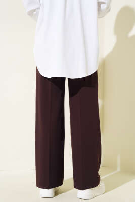 Tek Düğmeli Çift Pileli Pantolon Kahve - Thumbnail