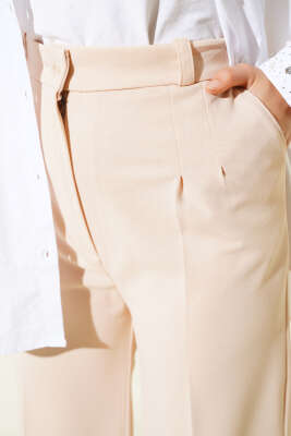 Tek Düğmeli Çift Pileli Pantolon Camel - Thumbnail