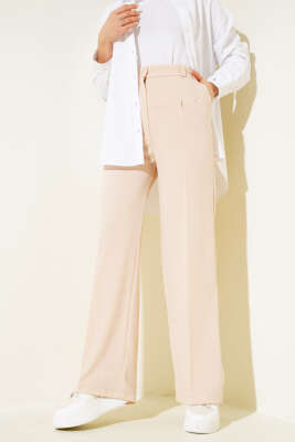 Tek Düğmeli Çift Pileli Pantolon Camel - Thumbnail