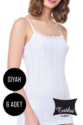 Pazarium - Tutku Jakarlı İp Askılı Bayan 6'lı Atlet Siyah