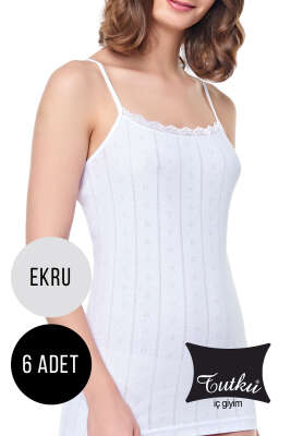 Pazarium - Tutku Jakarlı İp Askılı Bayan 6'lı Atlet Ekru