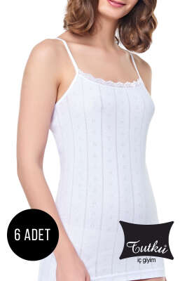 Pazarium - Tutku Jakarlı İp Askılı Bayan 6'lı Atlet Beyaz