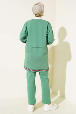 Yaka Ribanalı Fermuarlı İkili Takım Çağla Yeşili - Thumbnail