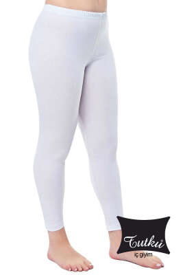 Pazarium - Tutku Bayan Düz Uzun Tayt Beyaz