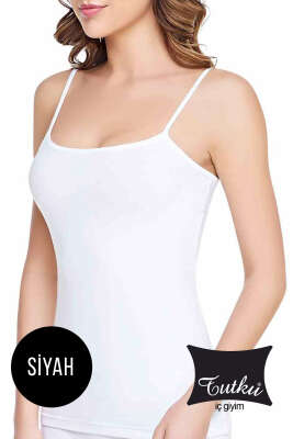 Pazarium - Tutku Bayan Elastan İp Askılı Atlet Siyah