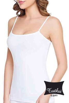 Pazarium - Tutku Bayan Elastan İp Askılı Atlet Beyaz