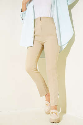 Bel Çımalı Dar Paça Pantolon Camel - Thumbnail