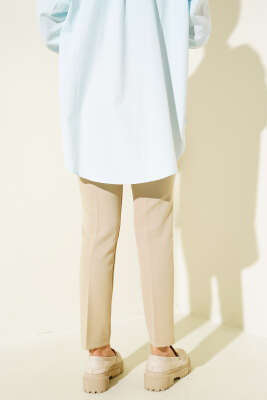 Bel Çımalı Dar Paça Pantolon Camel - Thumbnail