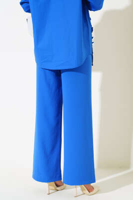 Geniş Paça Beli Lastikli Pantolon Saks - Thumbnail