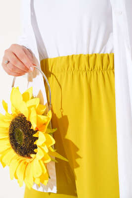 Geniş Paça Beli Lastikli Pantolon Hardal - Thumbnail