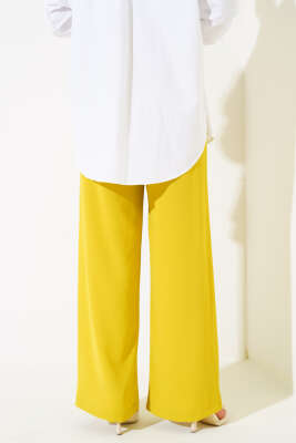 Geniş Paça Beli Lastikli Pantolon Hardal - Thumbnail