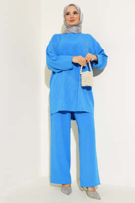 Pazarium - Desenli Taşlı İkili Takım Mavi
