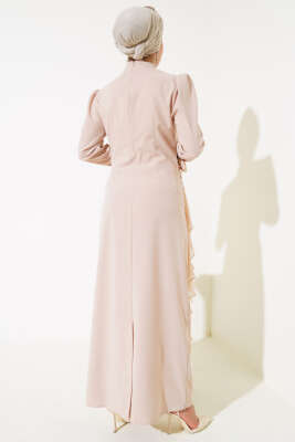 Gül Detaylı Elbise Bej - Thumbnail