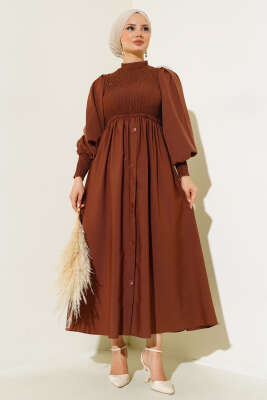Önü Gipeli Elbise Kestane - Thumbnail