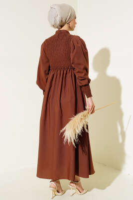 Önü Gipeli Elbise Kestane - Thumbnail