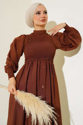 Önü Gipeli Elbise Kestane - Thumbnail