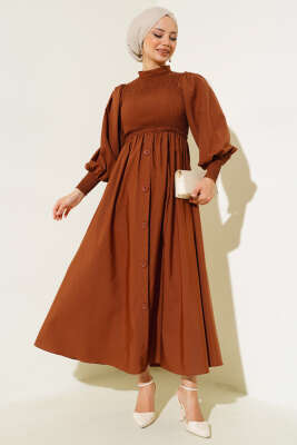 Önü Gipeli Elbise Kahve - Thumbnail