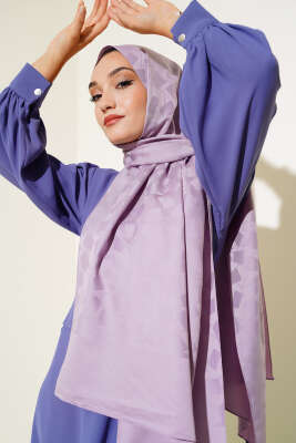 Pazarium - Asimetrik Desen Jakar Şal Lila - 25