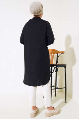 Bileği Nervürlü Uzun Gömlek Siyah - Thumbnail