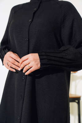 Bileği Nervürlü Uzun Gömlek Siyah - Thumbnail