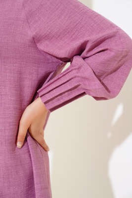 Bileği Nervürlü Uzun Gömlek Gül Kurusu - Thumbnail