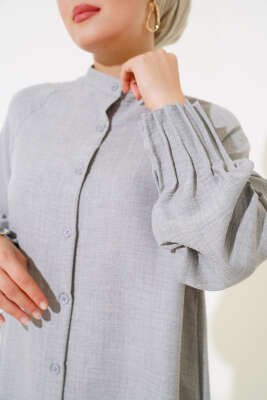 Bileği Nervürlü Uzun Gömlek Gri - Thumbnail