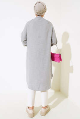 Bileği Nervürlü Uzun Gömlek Gri - Thumbnail