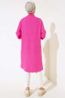Bileği Nervürlü Uzun Gömlek Fuşya - Thumbnail