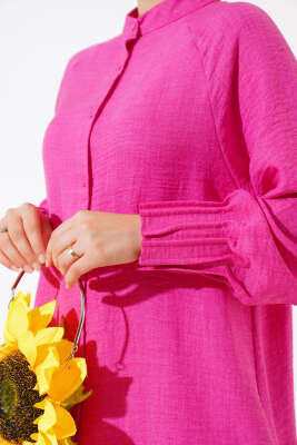 Bileği Nervürlü Uzun Gömlek Fuşya - Thumbnail