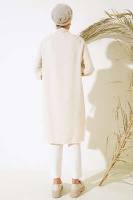 Bileği Nervürlü Uzun Gömlek Bej - Thumbnail