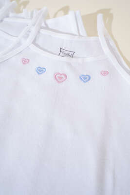 Tutku 6'lı İşlemeli İp Askılı Kız Çocuk Atlet Beyaz - Thumbnail