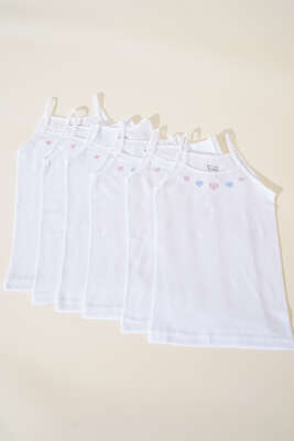 Tutku 6'lı İşlemeli İp Askılı Kız Çocuk Atlet Beyaz - Thumbnail