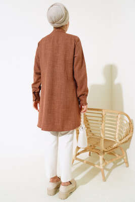 Kol ve Yaka Fırfır Detaylı Gömlek Kahve - Thumbnail