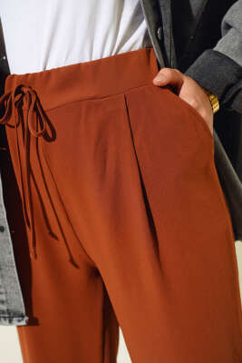 Pens Detaylı Dar Paça Pantolon Taba - Thumbnail