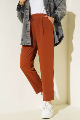 Pens Detaylı Dar Paça Pantolon Taba - Thumbnail