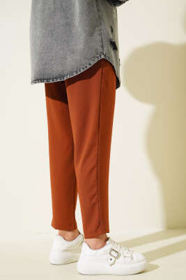 Pens Detaylı Dar Paça Pantolon Taba - Thumbnail