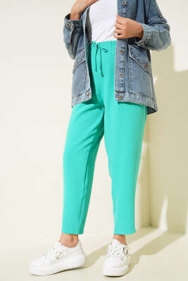 Pens Detaylı Dar Paça Pantolon Su Yeşili - Thumbnail