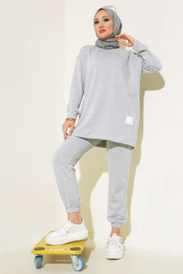 Pazarium - Arma Detaylı İkili Takım Melanj Gri