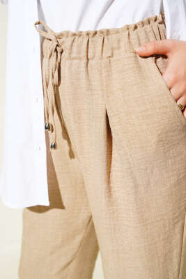 Bel Bağcıklı Havuç Pantolon Vizon - Thumbnail