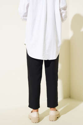 Bel Bağcıklı Havuç Pantolon Siyah - Thumbnail